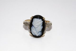 $1,  000 3.  50ct Antique Art Deco Natural Solitaire Onyx Cameo Ring 14k Yellow Gold