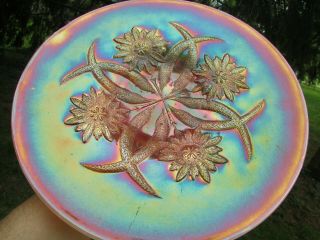 Dugan Four Flowers Antique Carnival Glass 10 1/2 " Chop Plate Peach Opalescent