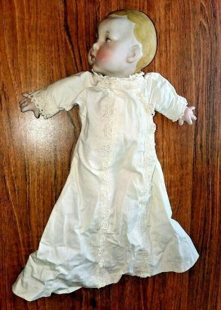 Vintage Porcelain Baby Boy Doll Antique Christening Dress Bisque Chubby Cheeks