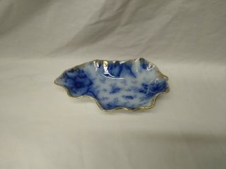Antique Flow Blue Warwick China Pinched Bowl Dish Candy Nut Pansy Pat.  Gold Trim