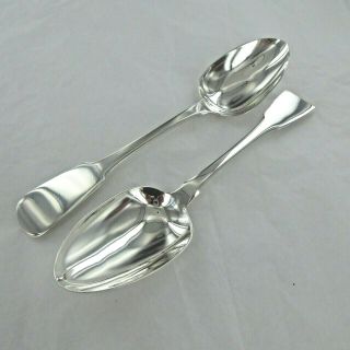 An Antique Sterling Silver Fiddle Back Soup/serving Spoons,  Exeter 1825.