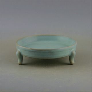 Chinese Song Ru Kiln Porcelain Celadon Glaze Tripod Brush Washer 5.  3 Inch