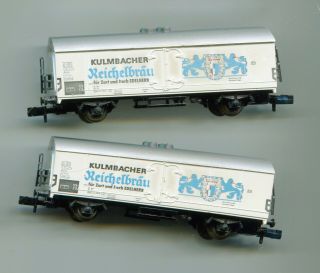 2 x FLEISCHMANN 8326 KULMBACHER refrigerated bier wagons N Gauge (5) 2