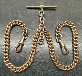 Antique Rolled Gold Curb Link Double Albert Pocket Watch Chain By T,  H.