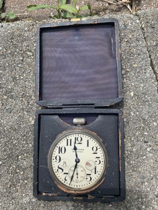 Waltham 8 Day Car Clock / Travel Clock In Leather Case 1920 
