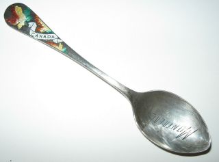 Vintage Montreal Canada Maple Leaf Sterling Silver & Enamel Souvenir Spoon Bm Co