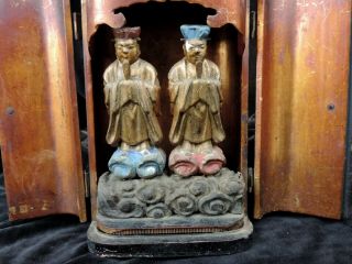 Japanese Antique Zushi Traveling Shrine Meji period 2 Holy Figures 下界 仏者 神殿 2
