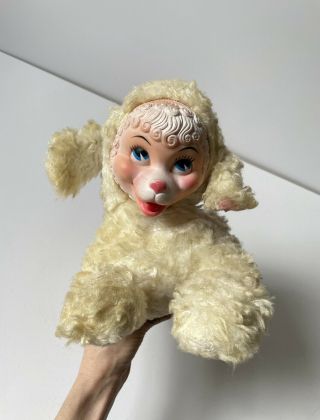 Vintage Pastel Pink Lamb Sheep Rubber Face Plush Stuffed Animal Kitsch Rushton