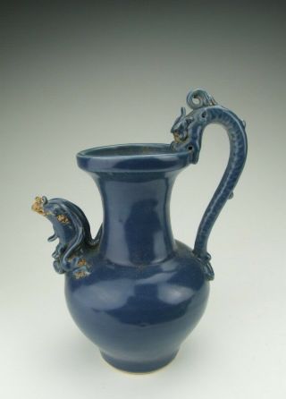 Chinese Antique Blue Glazed Porcelain Wine Pot With Phoenix
