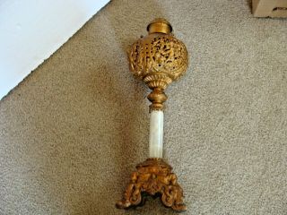 Antique Ornate Oil Parlor Banquet Lamp W Cherubs And Marble Stem For Restoration