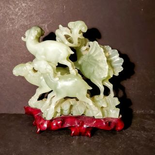 Chinese Hand Carved Green Jade Jadeite Winged Ram Sculpture Approx 7.  5 " H