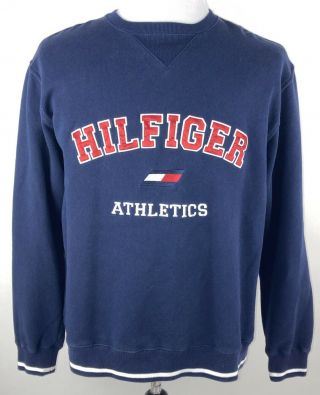 Vintage 90s Tommy Hilfiger Athletics Spell Out Sweatshirt Mens Size Medium Flag