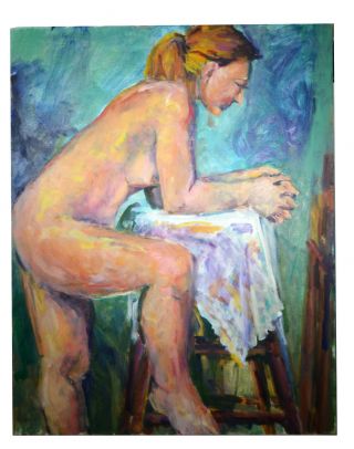 Vintage 28 " Oil Painting Canvas Nude Woman Sitting Evelyn Mcelroy Wall Art