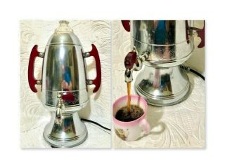 1930s United Coffee Percolator Urn Chrome & Cherry Bakelite Flawless &