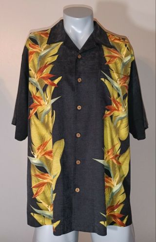 Vintage Tommy Bahama Mens Xl Short Sleeve 100 Silk Hawaiian Camp Shirt Black