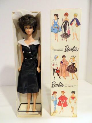 Vintage Barbie Bubblecut Doll Brunette 1960s Japan After Five Outfit,  Stand,  Box