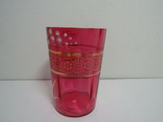 Antique Cranberry w/White & Gold Enamel Lily Of The Valley Glass Tumbler 3