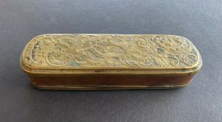 Antique Ornate 18th Century Copper & Brass Tobacco Box - Marked Hamer Fec - Rare