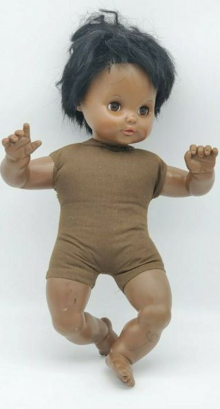 Vintage African American Black Tiny Tears Baby Doll 1982 Ideal Toy Corp 12 "
