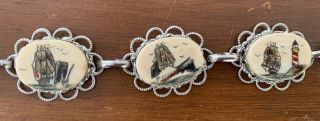 Vintage SCRIMSHAW Bracelet with TALL SHIPS & WHALES Lighthouse Sailing 3