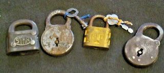 4 Antique Padlocks / 2 With Key / Star,  Rfd,  Eagle,  Corbin