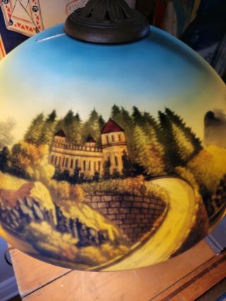 Vintage Pittsburgh Lamp Reverse Painted Castle Scene 2