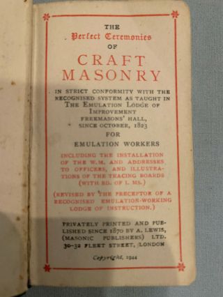 The Perfect Ceremonies of Craft Masonry 1944 Mini Pocket Softcover Book Antique 3