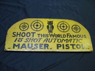 Antique Wooden Mauser Pistol Advertising Sign
