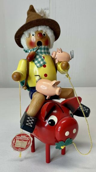 Vintage Steinbach German Incense Smoker Piggy Bank Farmer Riding Pig