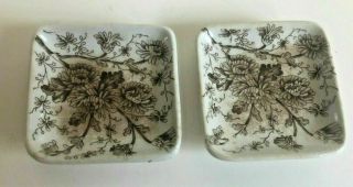 Antique Aesthetic Brown & White Transferware Floral Butter Pats C:1886