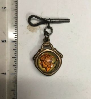 Antique 1800’s Era Watch Key Fob With What Appears To Be Natural Gold Flakes