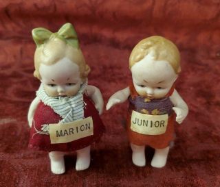 Vintage/antique German All Bisque Boy & Girl Miniature Dolls Strung Arms Cute