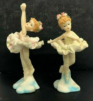 Pair Santini Italy Style Porcelain Girl Ballerina Figurines Ballet Hand - Painted