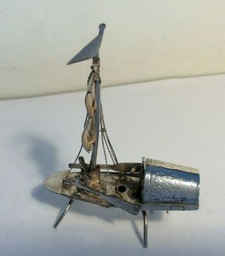 Vintage Silver Chinese junk boat model Miniature figure in white metal 2