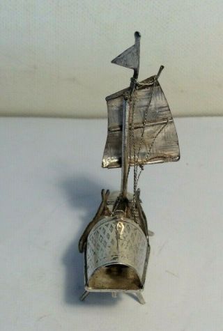 Vintage Silver Chinese junk boat model Miniature figure in white metal 3