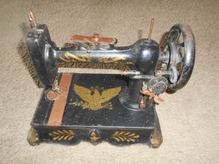 Rare Antique Cast Iron Hand Crank Sewing Machine Eagle,  Great Design,