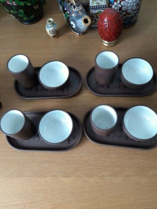 Yixing zisha teapot.  cups and trays 20th century 2