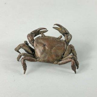 Collectible Chinese Old Pure Copper Handwork Antique Crab Little Ornament Statue