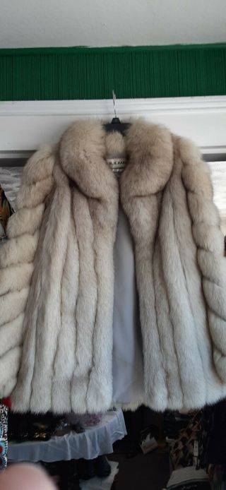 Vintage Saga Warm Fox Coat White Silver Fox Fur Jacket Size Medium Needsrepair
