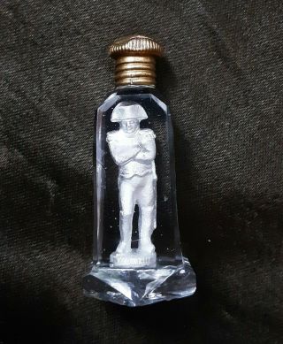 Rare Fine Cut Glass Crystal ? Miniature Bottle Pendant Georgian Napoleon Figure