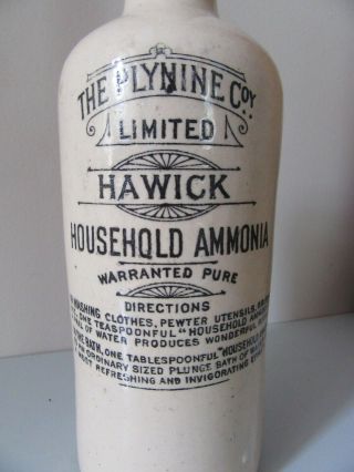 LARGE ANTIQUE HAWICK STONEWARE BOTTLE THE PLYNINE Co HAWICK HOUSEHOLD AMMONIA 2