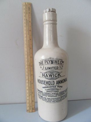 LARGE ANTIQUE HAWICK STONEWARE BOTTLE THE PLYNINE Co HAWICK HOUSEHOLD AMMONIA 3