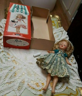 Vintage Ideal Blonde Little Miss Revlon Doll W Blue Teal Floral Dress & Box