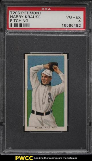 1909 - 11 T206 Harry Krause Pitching Psa 4 Vgex