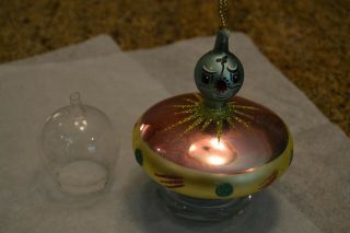 Vintage Blown Glass Ufo / Alien Christmas Ornament Italy De Carlini?