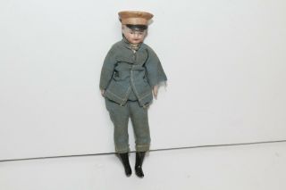 Rare Antique Miniature Germany Bisque Doll Molded,  Painted Hair Character Doll