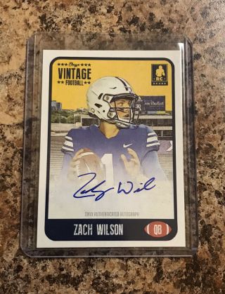 Zach Wilson 2021 Onyx Vintage Football On Card Rookie Auto Blue Ink Rc Invest