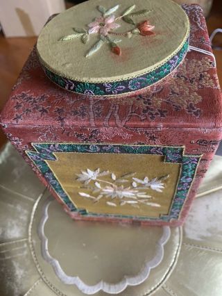 Antique Chinese Silk And Wood Embroidered Jar