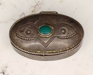Antique Navajo Sterling Silver And Turquoise Pill Box Or Trinket Box Old Pawn