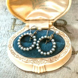 Vintage Antique 10k Gold Pearl Wire Pierced Earrings 5.  2 Grams